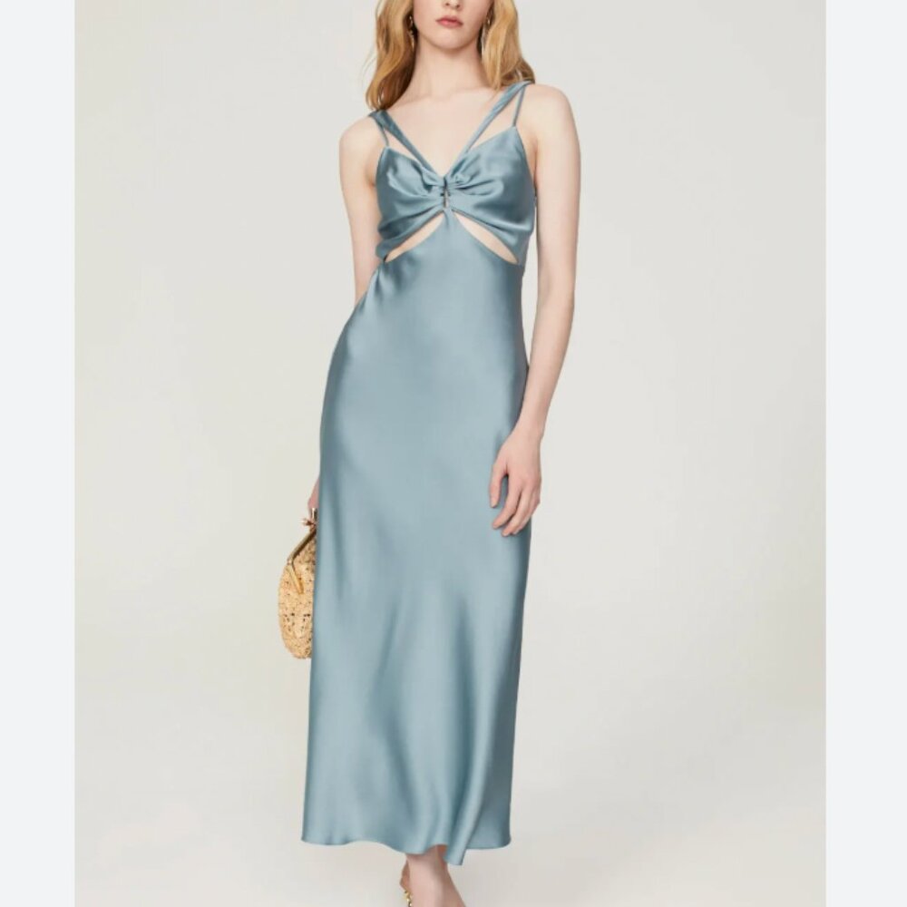 Designer Jonathan Simkhai Josette Cut-Out Satin Midi Dress Size 4
